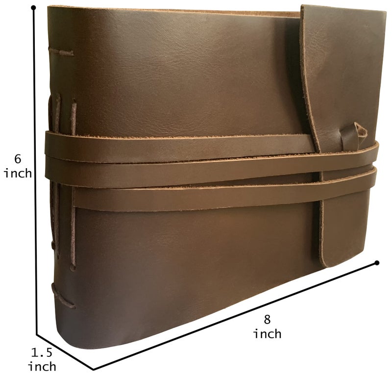 Rustic Town Leather Photo Album - Holds 4x6 100 Photos - Oversized Leather Bound Scrapbook - Handcrafted Picture Memory Book for Anniversary, Wedding (Medium, Cream Pages) - Image 2